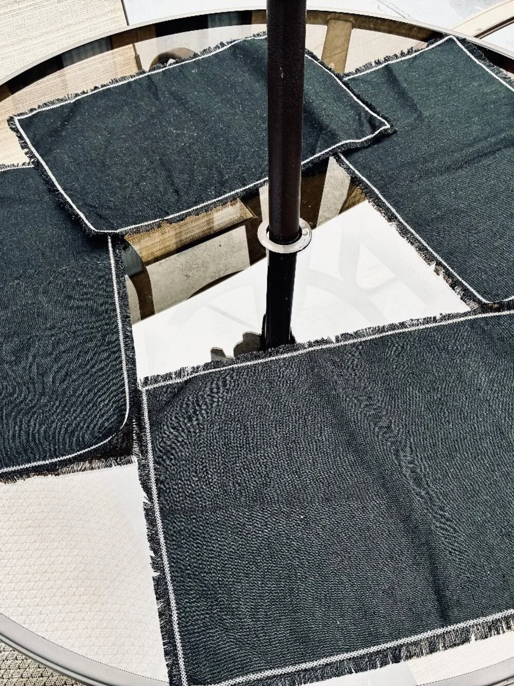 Black Placemats with Fringe Vintage Linen Blend Set of 5 18